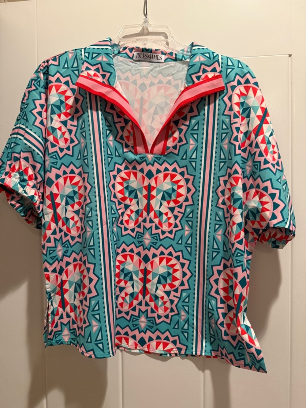 Turquoise Geometric V-Neck Tunic